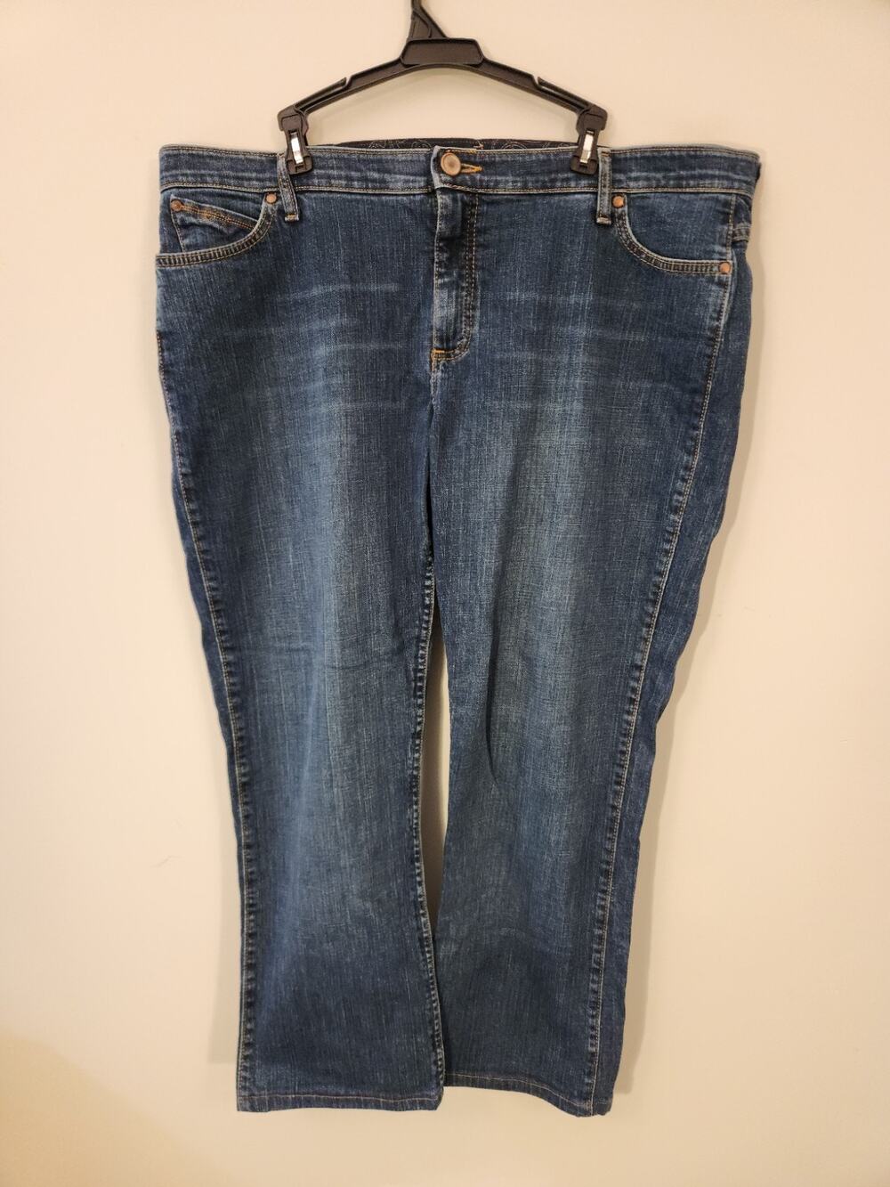 Q-Baby Wrangler No Gap Waistband Jeans Womens 19/20 X 34 Blue Whiskers Y2k Mom